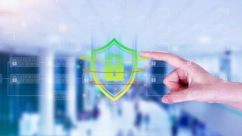 Computer network protection, secure and safe your data concept, businessman.. Foto stock