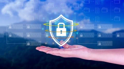 Computer network protection, secure and safe your data concept, businessman.. Foto stock