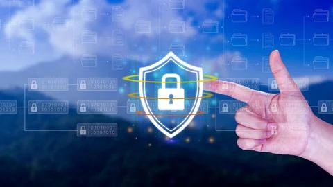 Computer network protection, secure and safe your data concept, businessman.. Foto stock