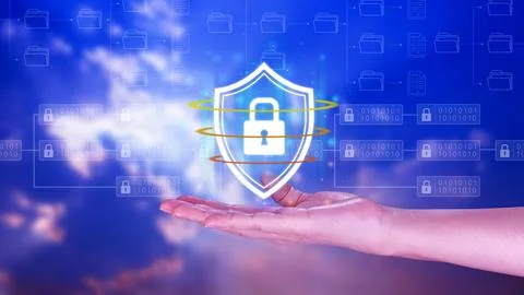 Computer network protection, secure and safe your data concept, businessman.. Foto stock