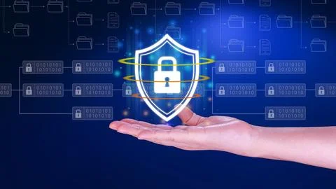 Computer network protection, secure and safe your data concept, businessman.. Stock Photos