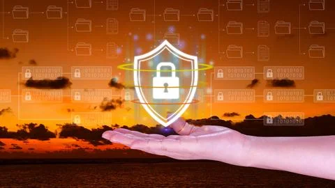 Computer network protection, secure and safe your data concept, businessman.. Stock Photos