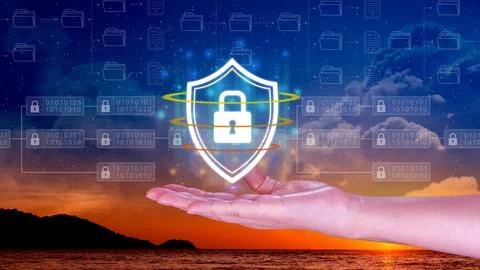 Computer network protection, secure and safe your data concept, businessman.. Foto stock