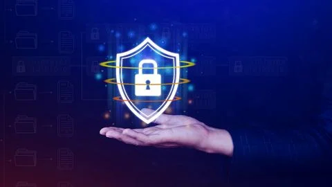 Computer network protection, secure and safe your data concept, businessman.. Foto stock