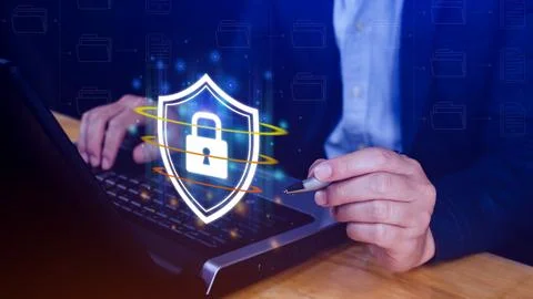 Computer network protection, secure and safe your data concept, businessman.. Stock Photos