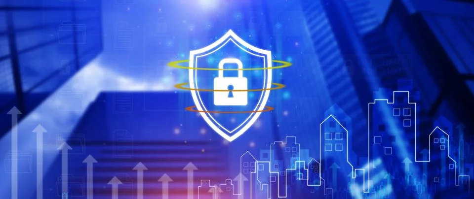 Computer network protection, secure and safe your data concept, shield prot.. Foto stock