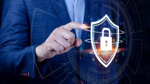 Computer network protection, secure and safe your data concept, businessman.. Фото