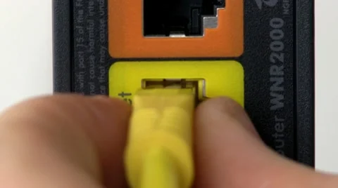 Computer network router internet cable plug in/out Stock Footage 10592171