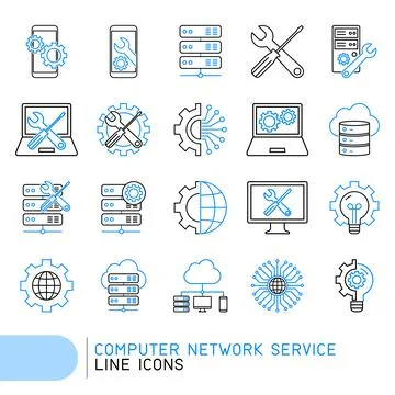Computer network service line icons Stock Illustration