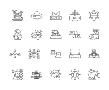 Computer network services line icons, signs, vector set, outline illustration Stock Illustration