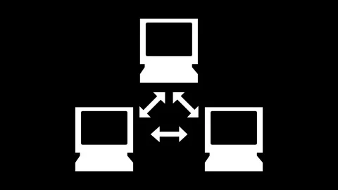 Computer network shape sign icon animation white color in black background Stock Footage 264644038