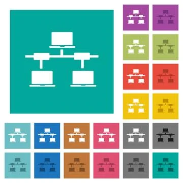 Computer network square flat multi colored icons Illustrazione stock