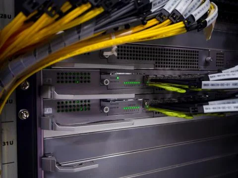 Computer Network Telecommunication Ethernet Cables Connected to Internet Swit Stock Photos