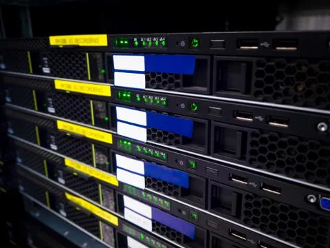 Computer Network Telecommunication Ethernet Cables Connected to Internet Swit Stock Photos