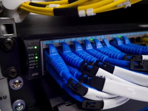 Computer Network Telecommunication Ethernet Cables Connected to Internet Swit Stock-Fotos