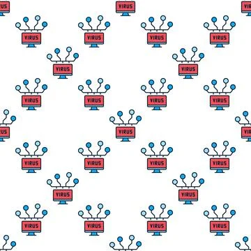Computer Network with Virus vector colored seamless pattern Stockillustratie