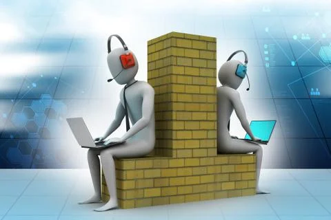 Computer networking between two peoples in color background Illustrazione stock