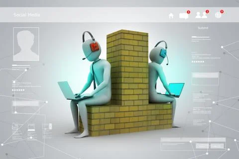 Computer networking between two peoples in color background Illustrazione stock