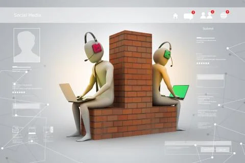 Computer networking between two peoples in color background Stock Illustration