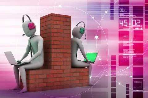 Computer networking between two peoples in color background Illustrazione stock