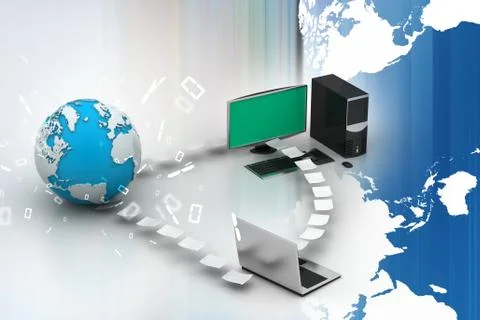 Computer networking with globe Illustrazione stock