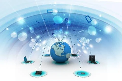 Computer networking with globe Stock Illustration