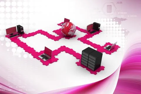 Computer networking with globe 스톡 일러스트