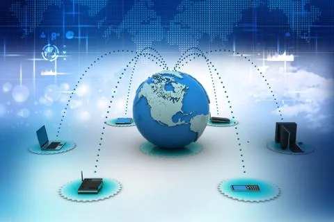 Computer networking with globe Stock Illustration