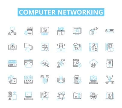 Computer networking linear icons set. Router, LAN, WAN, Ethernet, Firewall 스톡 일러스트
