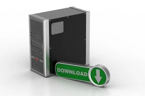 Computer networking server system  with download icon Illustrazione stock
