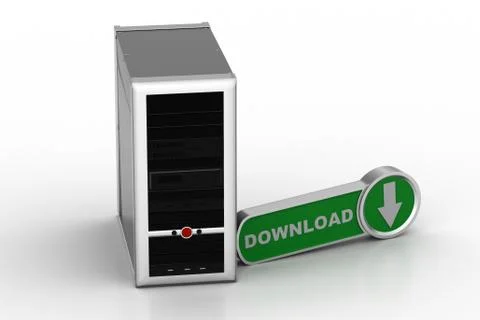 Computer networking server system  with download icon Illustrazione stock