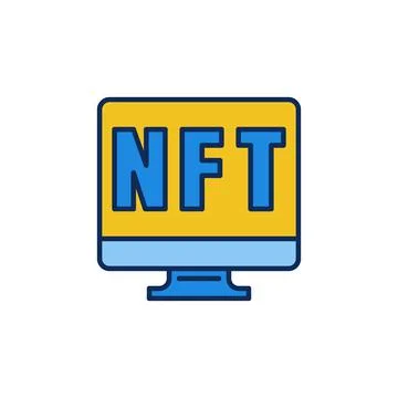 Computer with NFT colored icon - Non-Fungible Token vector symbol イラスト素材