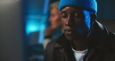 Computer, night and man in office for online coding, programming, software Stock Footage 309816788