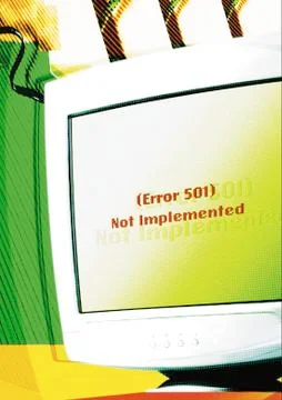 Computer, "Not Implemented" message on screen, digital composite. Stock Photos