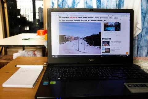 Computer note book for thai people work at home activity with social distanci Stock Photos