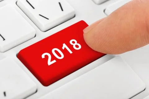 Computer notebook keyboard with 2018 key Stock Photos