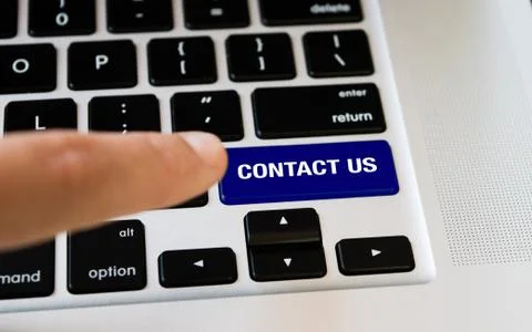 Computer notebook keyboard with Contact us key, silver laptop Foto stock