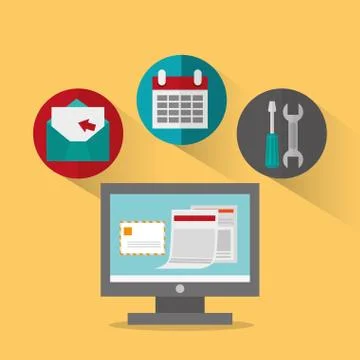 Computer of office and work design Illustrazione stock