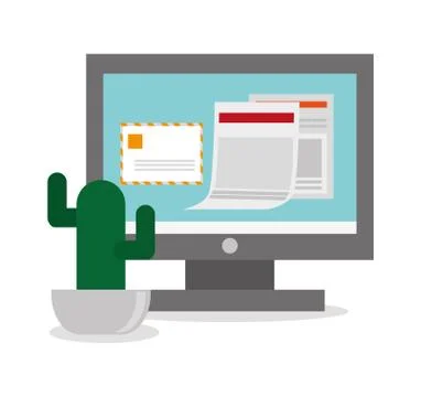 Computer of office and work design Illustrazione stock