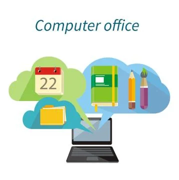 Computer Office Concept Flat Design Icon Stock Illustration