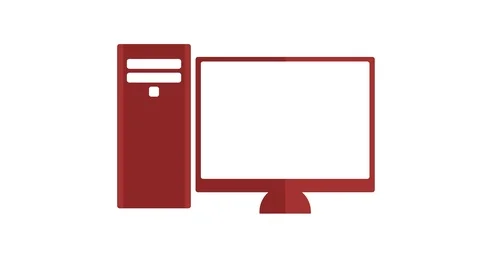 Computer office desktop on and off animation flat red Video stock 89556065