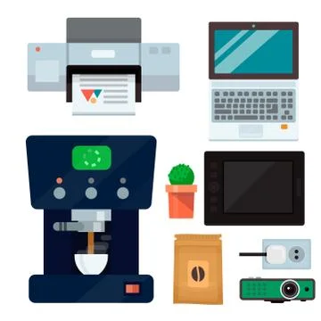 Computer office equipment technic gadgets modern workplace communication device Stock Illustration