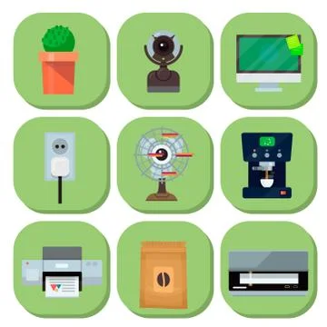 Computer office equipment technic gadgets modern workplace communication device Stock Illustration
