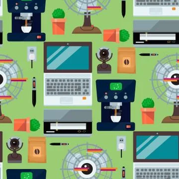 Computer office equipment technic gadgets seamless pattern background Stock Illustration