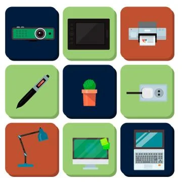 Computer office equipment technic gadgets modern workplace communication device Stock Illustration