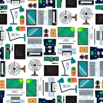 Computer office equipment technic gadgets seamless pattern background Stock Illustration