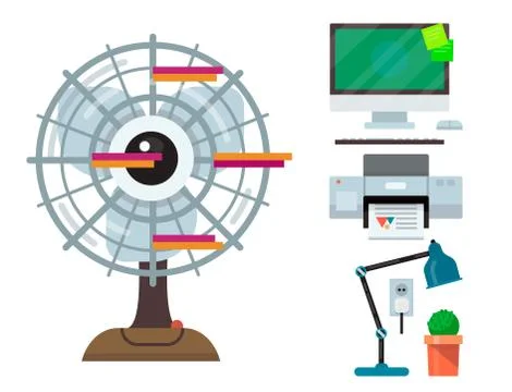 Computer office equipment technic gadgets modern workplace communication device Stock Illustration