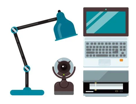 Computer office equipment technic gadgets modern workplace communication device Stock Illustration