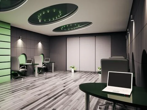 Computer office interior 3d Illustrazione stock