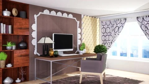 Computer on office table. 3d illustration. Interior Stock Footage 139505374